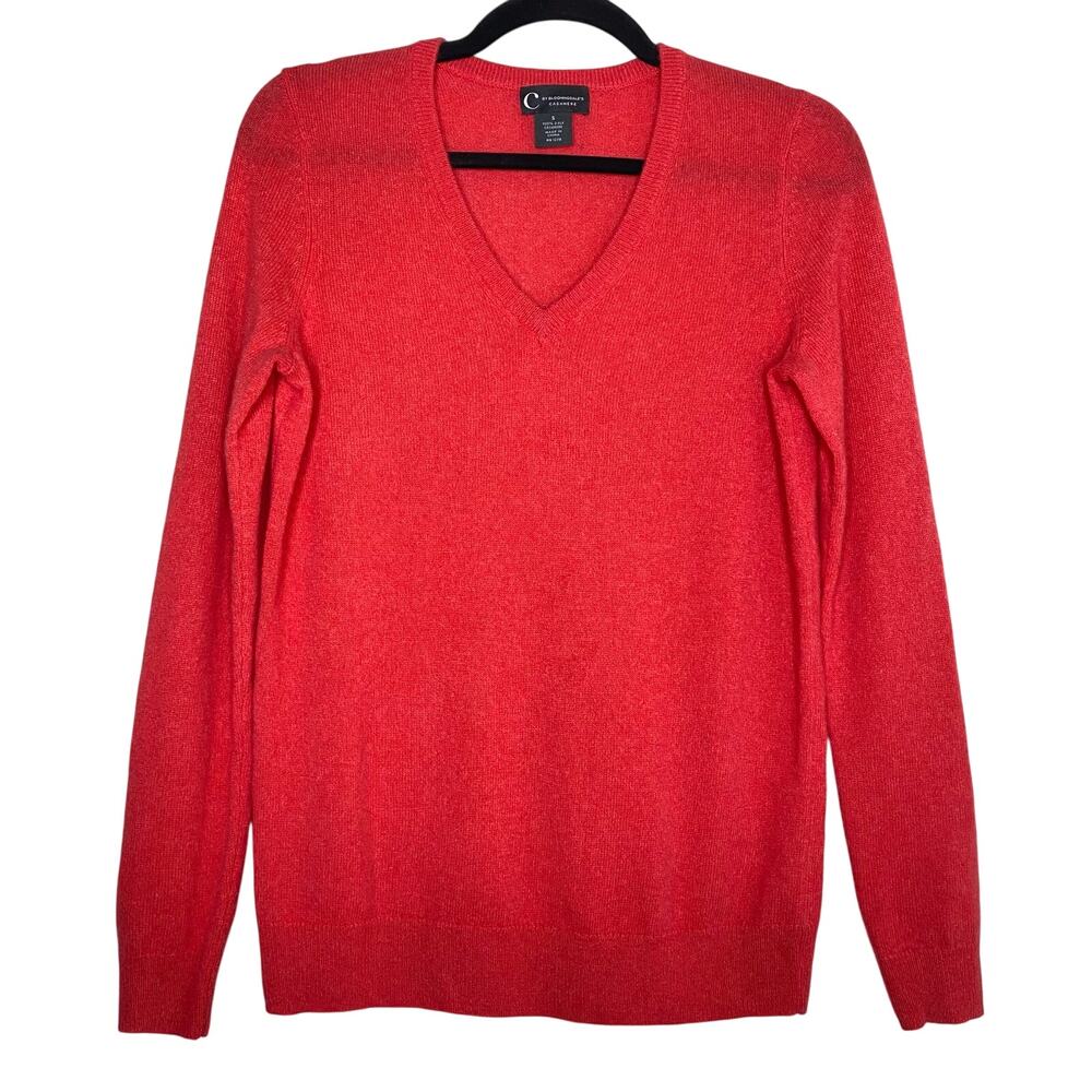 Bloomingdales Coral Pink 100% 2-Ply Cashmere V Neck Sweater Size Small